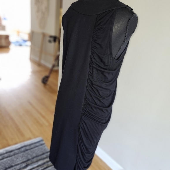 JULIENNE W Elegant Black Sleeveless Dress with Beaded Neckline and ruched Insert - Picture 3 of 5